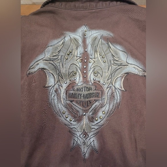 Harley-Davidson Women's Brown Zip Vest Studded Lace-Up Back 1X | Charity Item - Picture 9 of 11